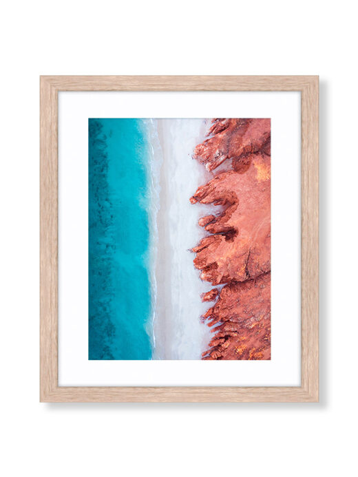 An Aerial Drone Photo of Cape Leveque Red Cliffs on the Dampier Peninsula in Broome Western Australia. Available as a fine art framed photo print.