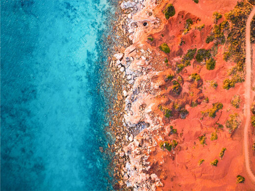 Sunrise drone photo fom Gantheaume Point in Broome fine art framed canvas photo print