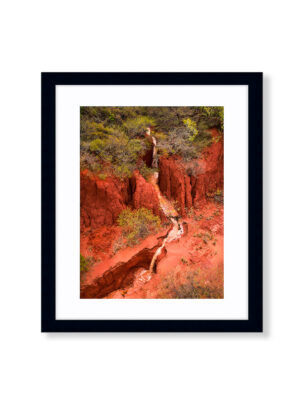 An Aerial Drone Photo of Red Dirt Waterfall from heavy rain in Roebuck Bay, Broome. Available as a fine art framed photo print.