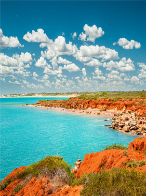 High Tide at Gantheaume Point Red Cliffs and Blue Ocean in Broome